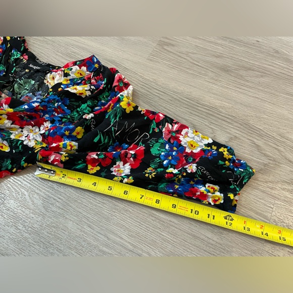 DESIGUAL “Amore” Designer Pretty Black & Colorful Floral Top. Size S - Picture 10 of 10